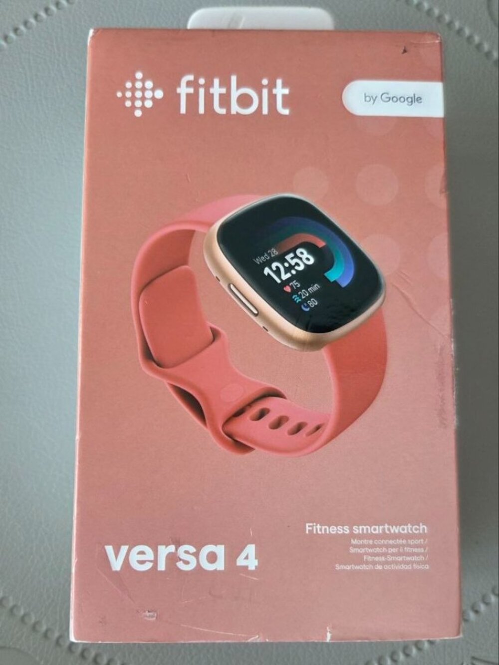 Fitbit Versa 4 Pink Sand Copper Rose Smartwatch, 39mm